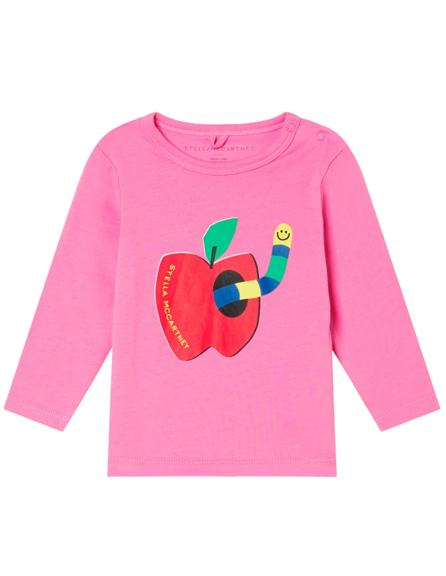 "KIDS21 Pink Apple And Worms Graphic Kids T-Shirt - Fun Fruit Design Tee"
