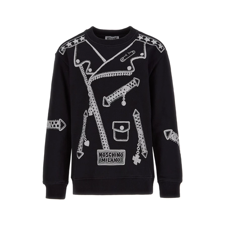 KIDS21 Black Biker Jacket Print Sweatshirt for Kids - Stylish Motorcycle-Inspired Pullover