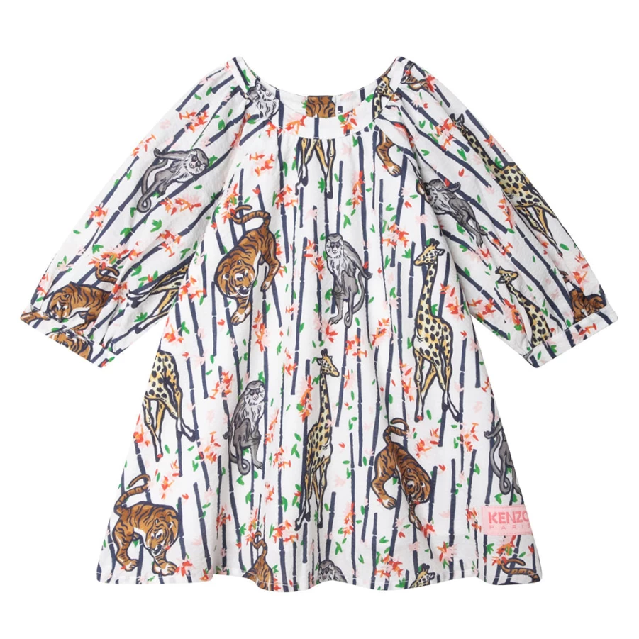 "KIDS21 Multi-Colored Bamboo Tiger Print Dress for Kids – Eco-Friendly Animal Print Dress"