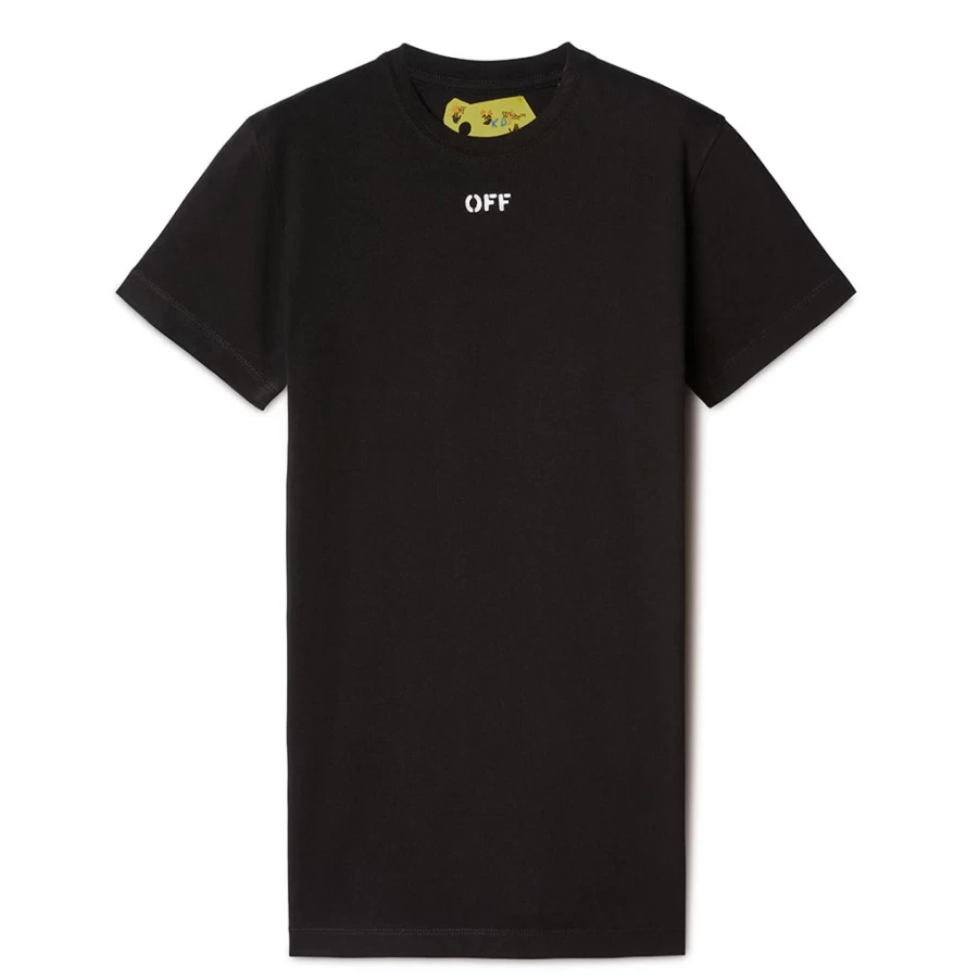 KIDS21 Black Off Shoulder Stamp Print T-Shirt Dress for Women