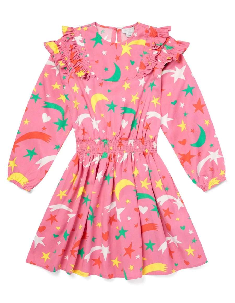 KIDS21 Dark Pink Shooting Stars Dress for Girls - Celestial Print Party Gown