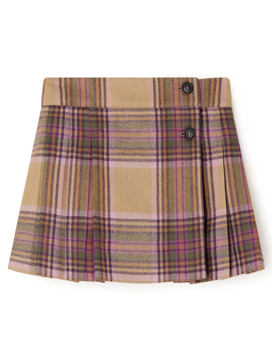 KIDS21 Brown Tartan Skirt for Kids - Talissa Plaid Skirt for Girls