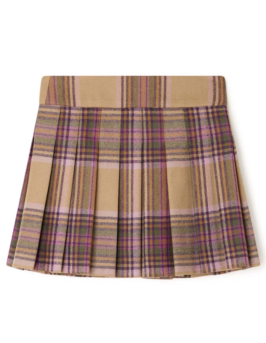 KIDS21 Brown Tartan Skirt for Kids - Talissa Plaid Skirt for Girls