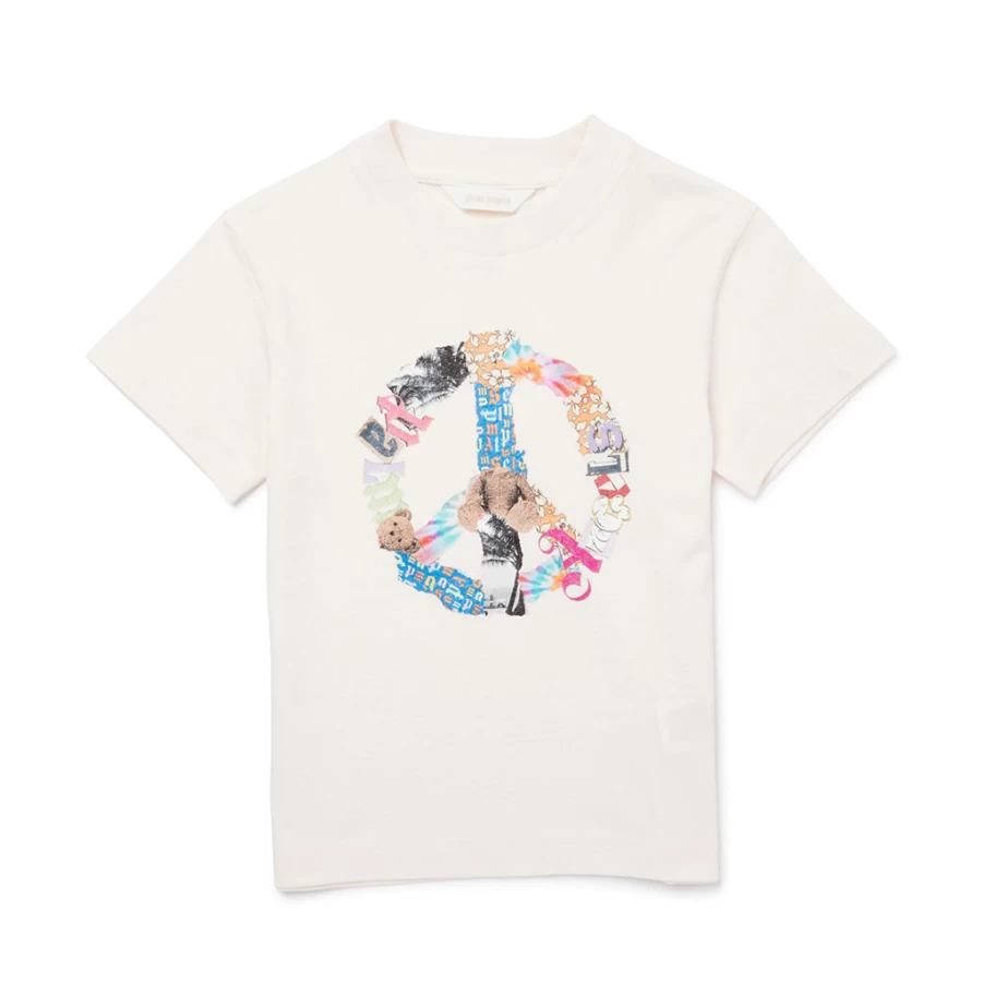 "KIDS21 Peace Graphic White T-Shirt for Kids - Soft Cotton Casual Tee"