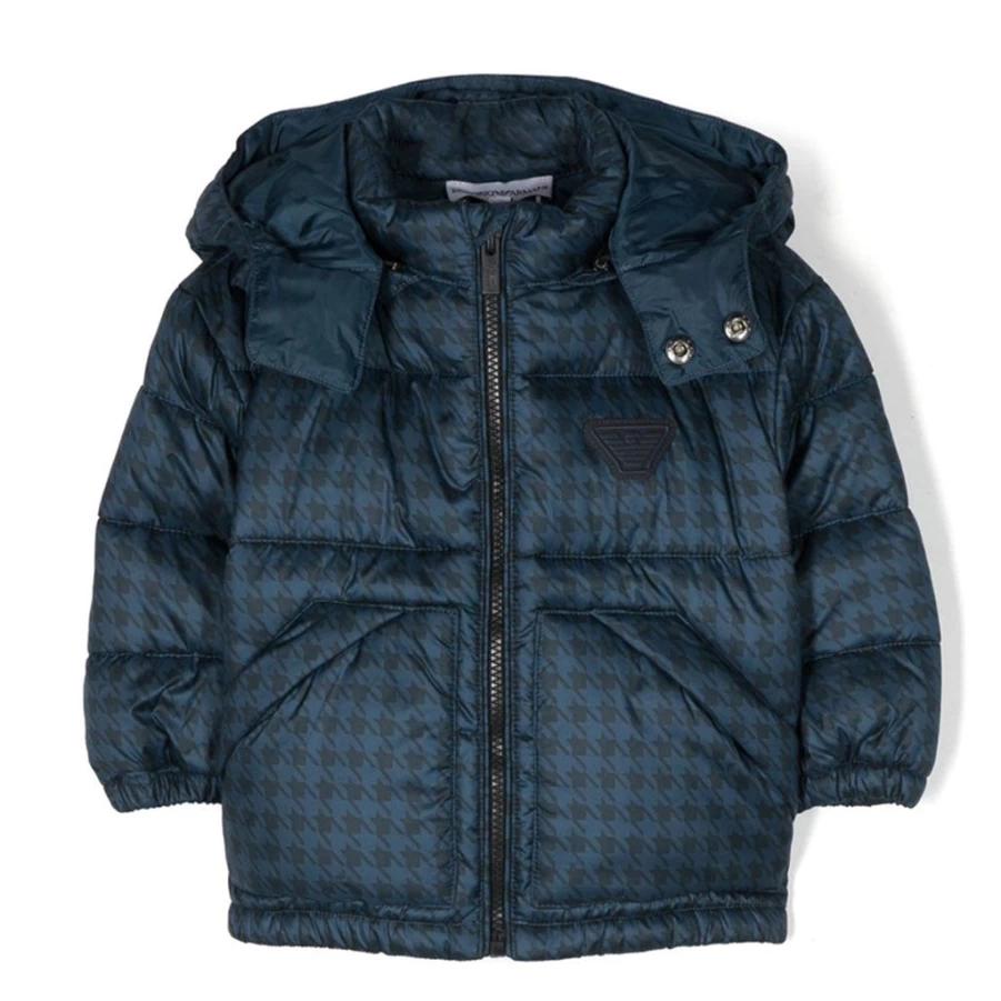 "Navy Houndstooth Padded Jacket for Kids by KIDS21 – Warm Winter Coat"