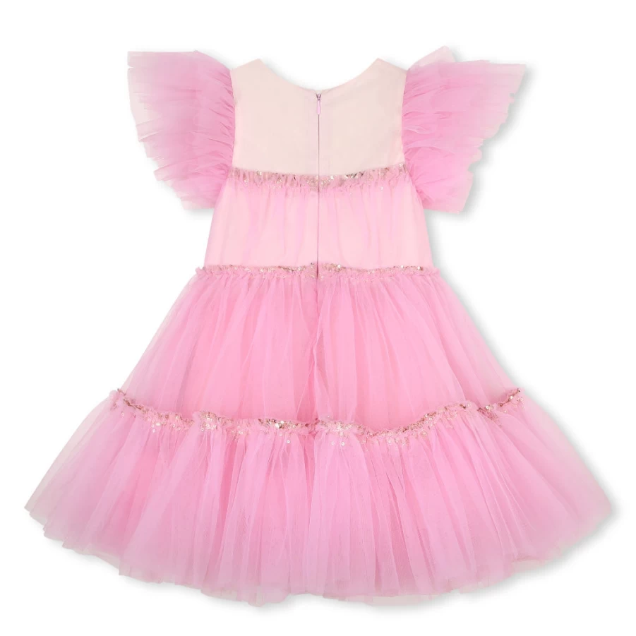 "KIDS21 Pink Tiered Tulle Dress for Girls - Elegant Party Gown"