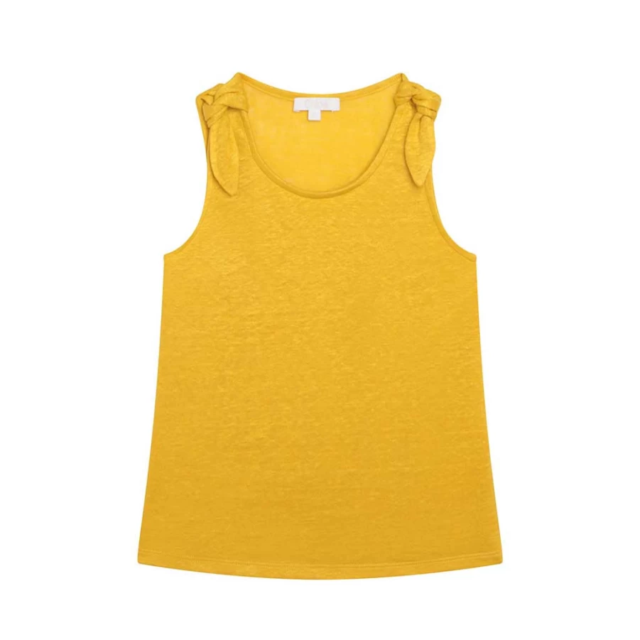 "KIDS21 Women's Yellow Linen Blend Jersey Tank Top - Breathable Summer Casual Wear"
