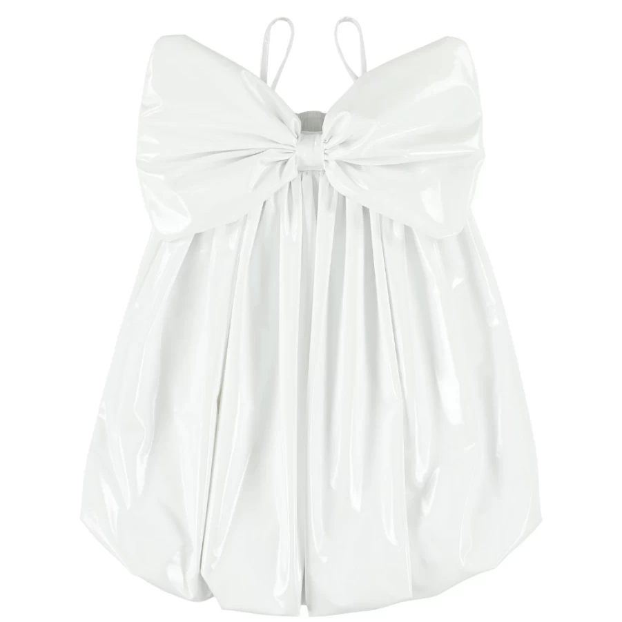 KIDS21 White Big Bow Dress for Girls - Elegant Party Dress with Large Bow Detail