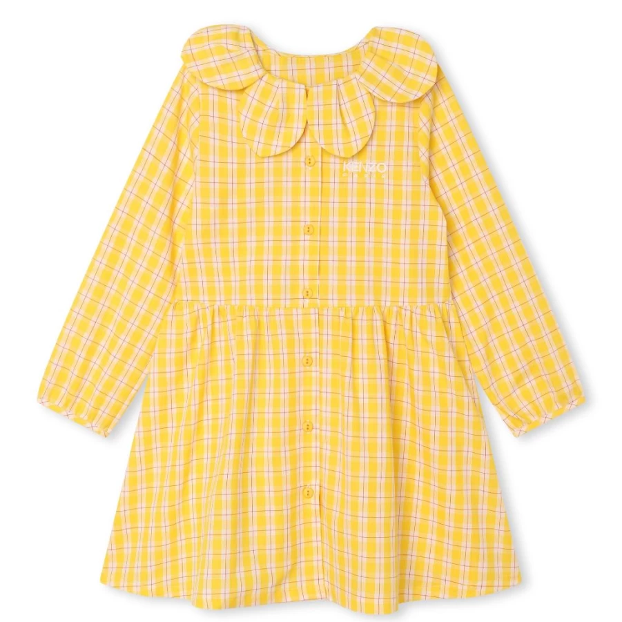 KIDS21 Yellow Tartan Dress with Petal Collar for Kids
