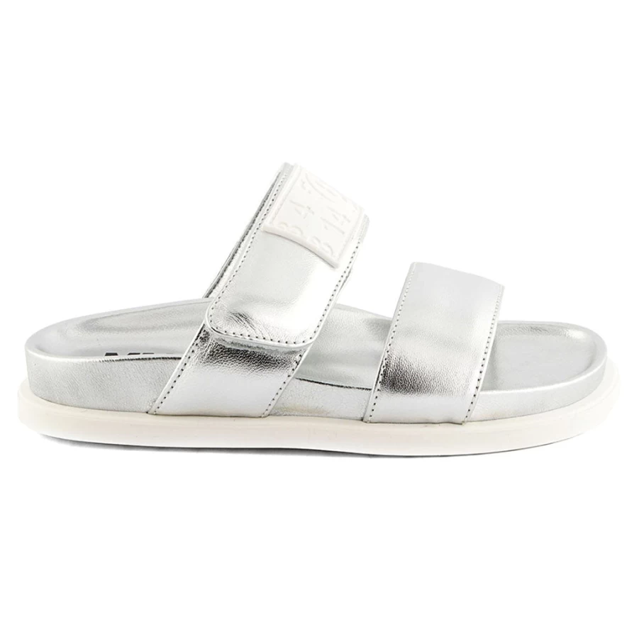 KIDS21 Silver Metallic Slide Sandals for Kids - Shiny Comfortable Footwear