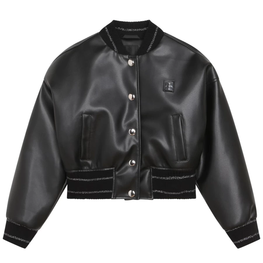 Black Faux Leather Cropped Jacket for Women by KIDS21 - Stylish Vegan Leather Biker Jacket