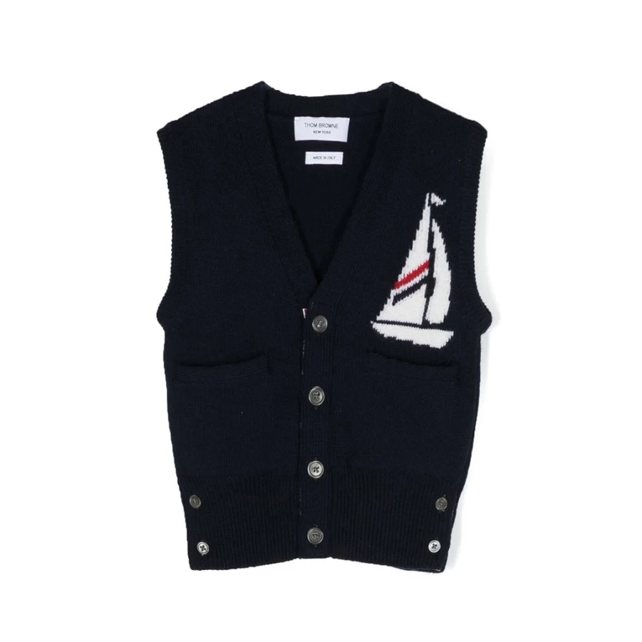 KIDS21 Navy Embroidered Patch Cardigan Vest for Kids - Stylish & Comfortable Knitwear