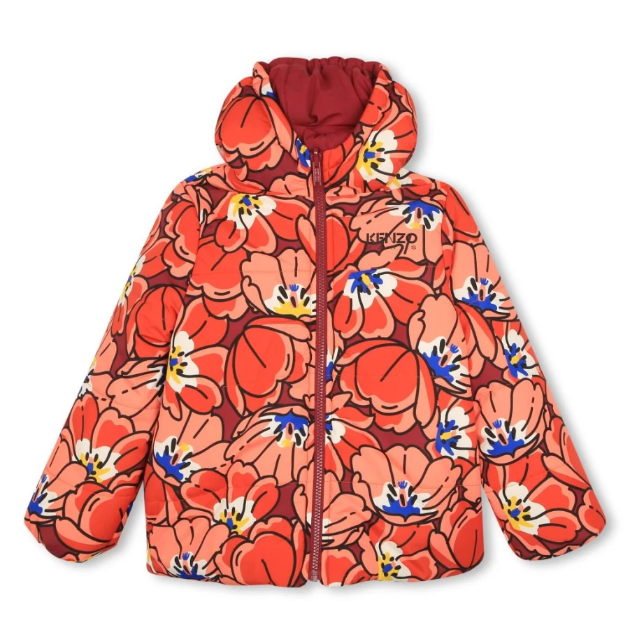 KIDS21 Peach Reversible Ikebana Puffer Jacket for Kids - Lightweight Warm Winter Coat