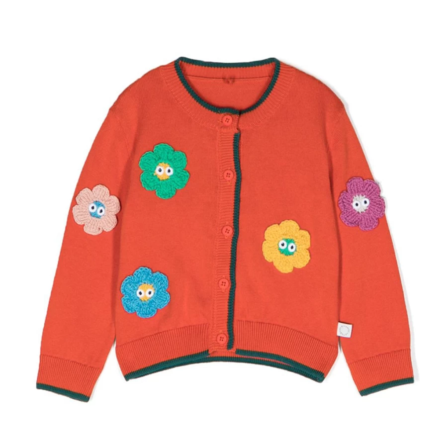 "KIDS21 Orange Flowers Knit Cardigan for Kids - Cozy Floral Sweater"