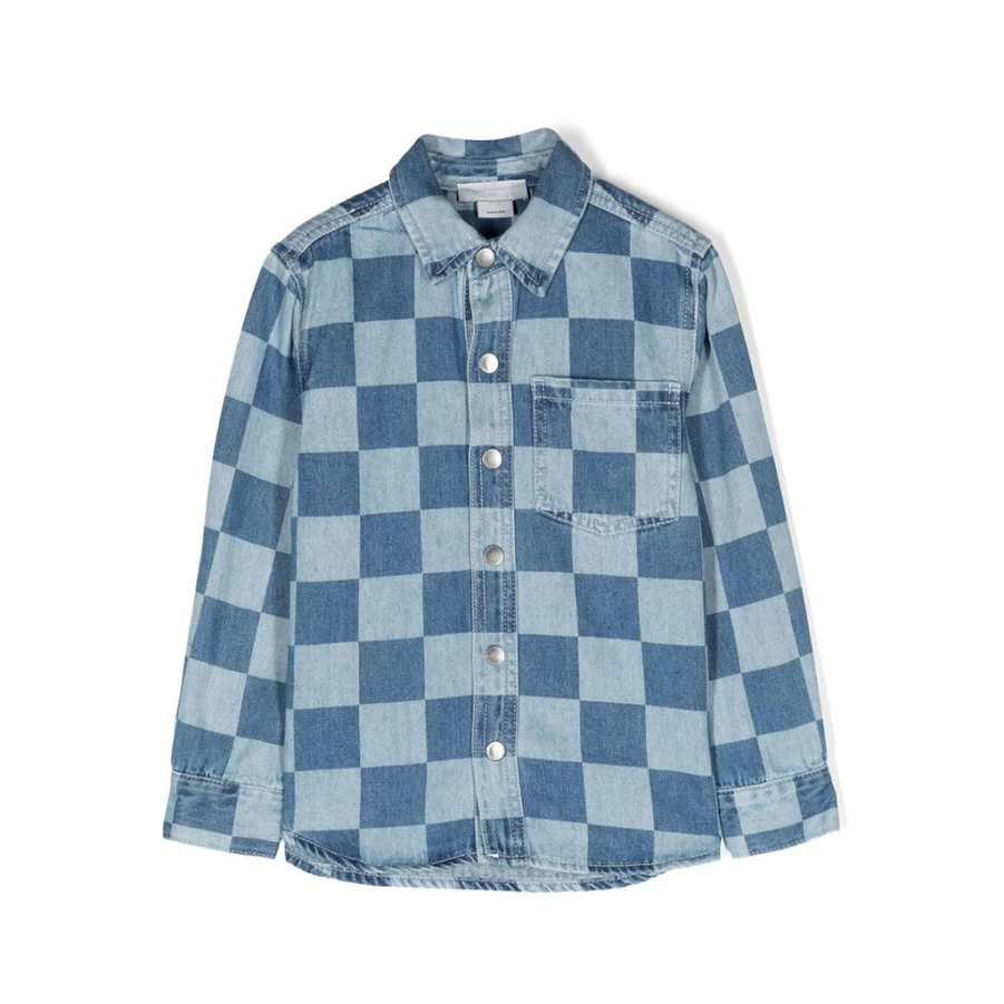 "KIDS21 Light Blue Denim Checks Shirt for Kids"
