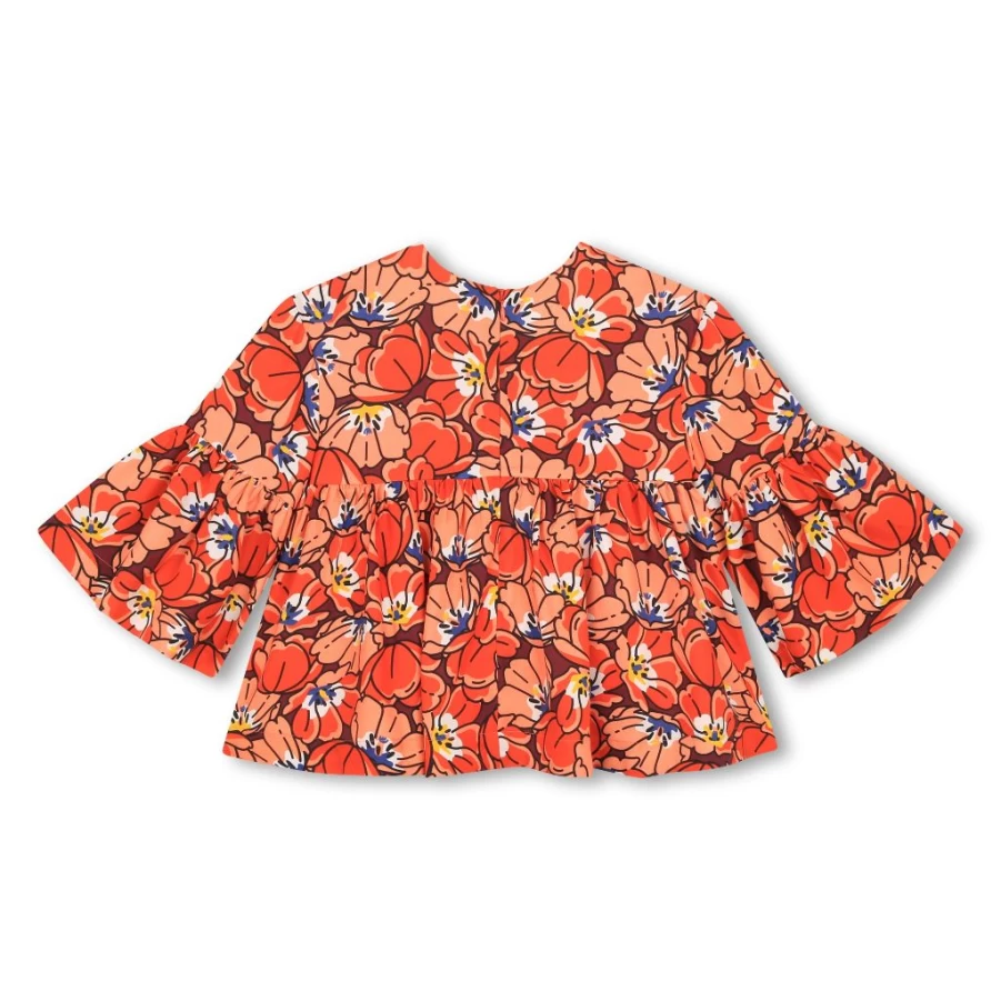 "KIDS21 Peach Ikebana Blouse for Women - Floral Japanese Style Top"