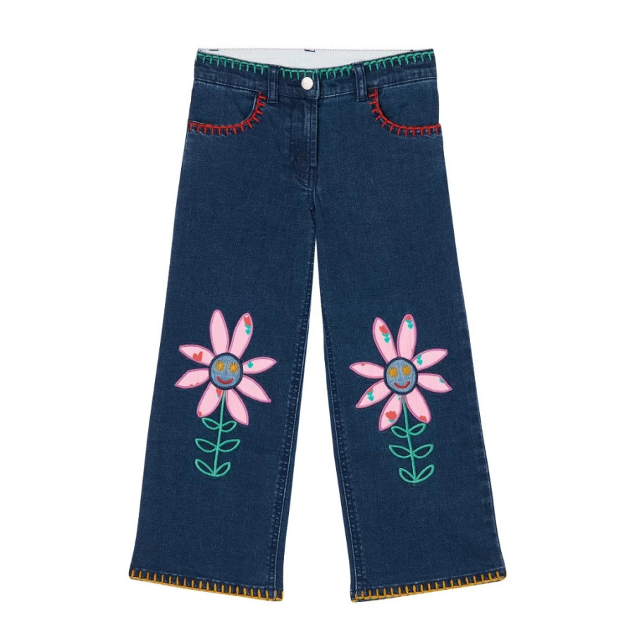 KIDS21 Blue Flower Print Denim Jeans for Kids - Stylish & Comfortable Trousers