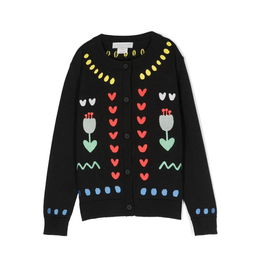 "Hearts Tulips Knit Cardigan for Kids by KIDS21 - Black Cozy Sweater"