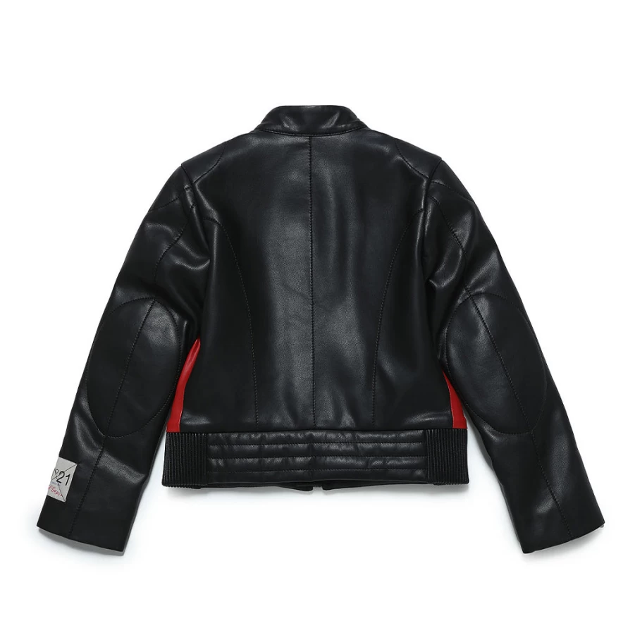"KIDS21 Black Faux Leather Jacket for Kids – Stylish Vegan Leather Outerwear"