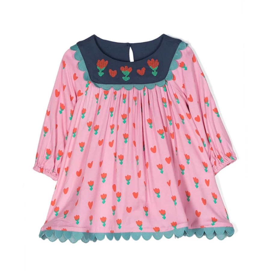 KIDS21 Multi-Colored Hearts Tulips Floral Print Dress for Girls