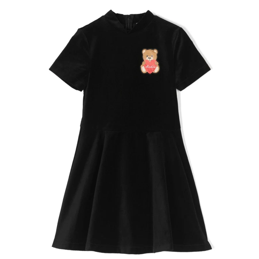 KIDS21 Black Velvet Dress for Girls - Soft Toy Bear Embroidered Party Outfit