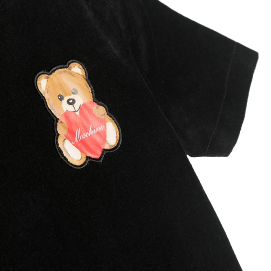 KIDS21 Black Velvet Dress for Girls - Soft Toy Bear Embroidered Party Outfit