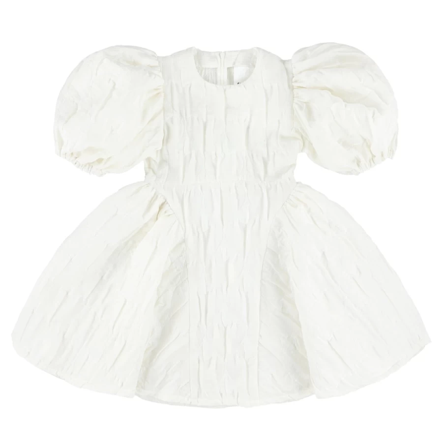 KIDS21 White Puffy Sleeve Dress for Girls - Elegant Ruffle Detail Party Dress