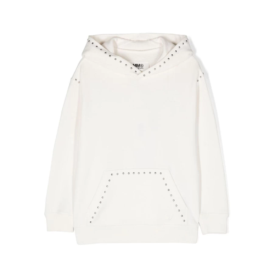 "KIDS21 White Studded Hoodie for Kids - Edgy Rhinestone Pullover"
