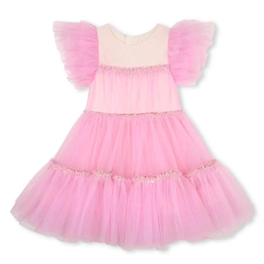 "KIDS21 Pink Tiered Tulle Dress for Girls - Elegant Party Gown"