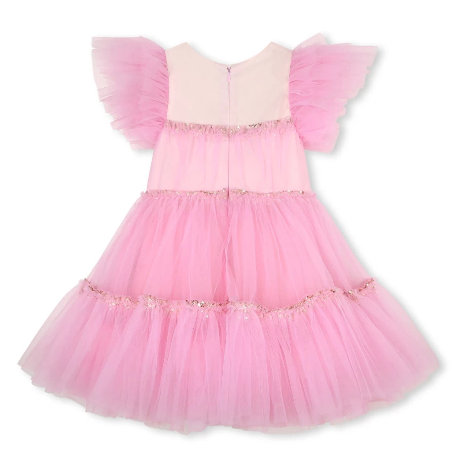 "KIDS21 Pink Tiered Tulle Dress for Girls - Elegant Party Gown"