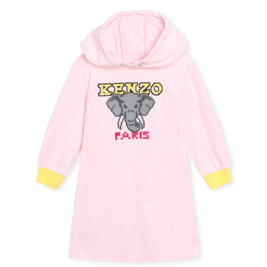 KIDS21 Pink Elephant Print Hooded Dress for Kids