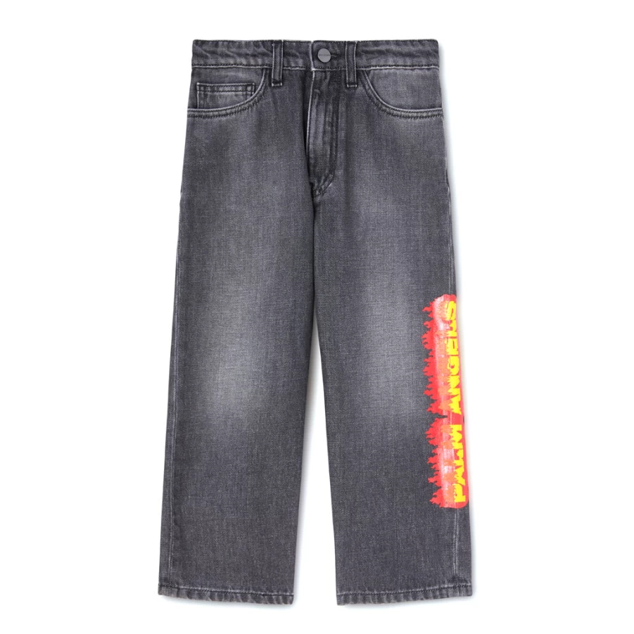 KIDS21 Black Medium Wash Denim Pants with Flame Design for Kids