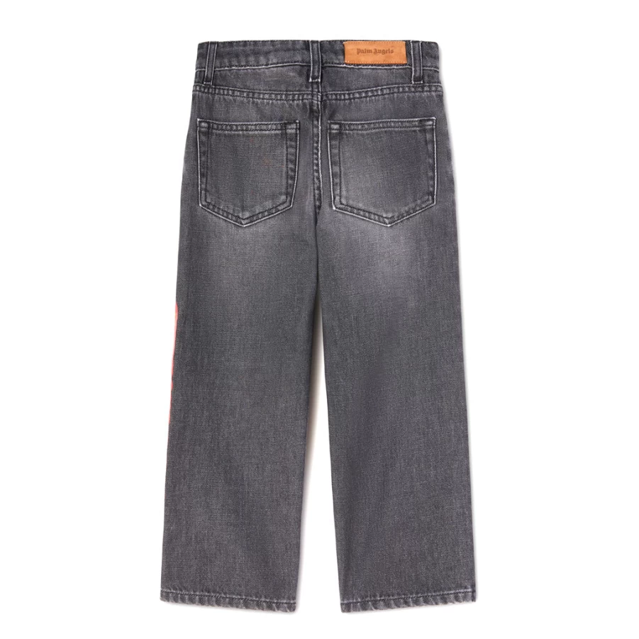 KIDS21 Black Medium Wash Denim Pants with Flame Design for Kids