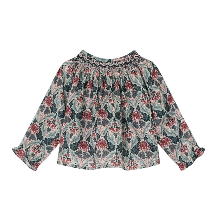 KIDS21 Griotte Multi-Colored Smocked Blouse for Girls - Floral Ruffle Top