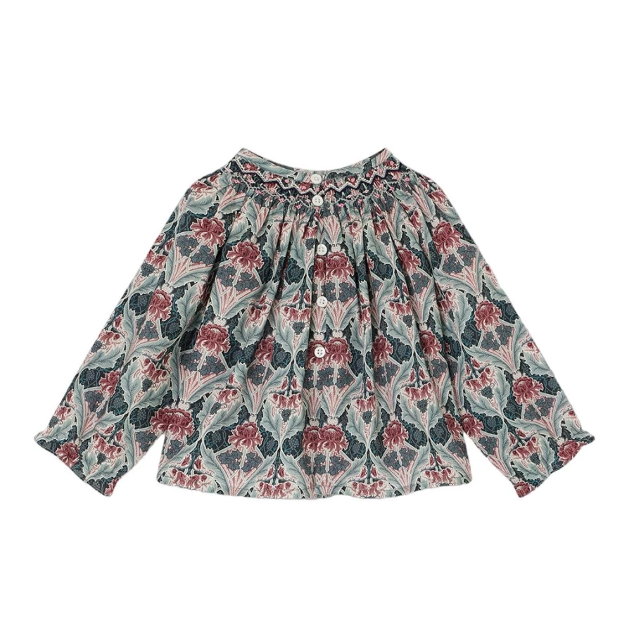 KIDS21 Griotte Multi-Colored Smocked Blouse for Girls - Floral Ruffle Top
