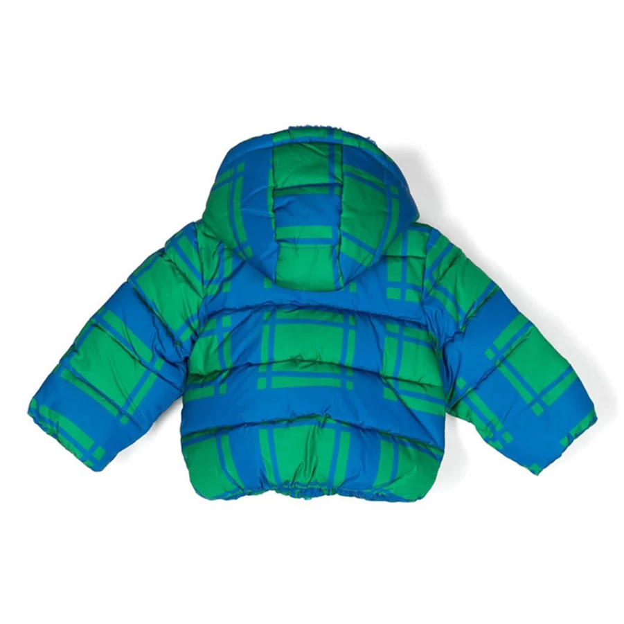 KIDS21 Turquoise Monster Checks Puffer Jacket for Kids - Stylish Winter Coat