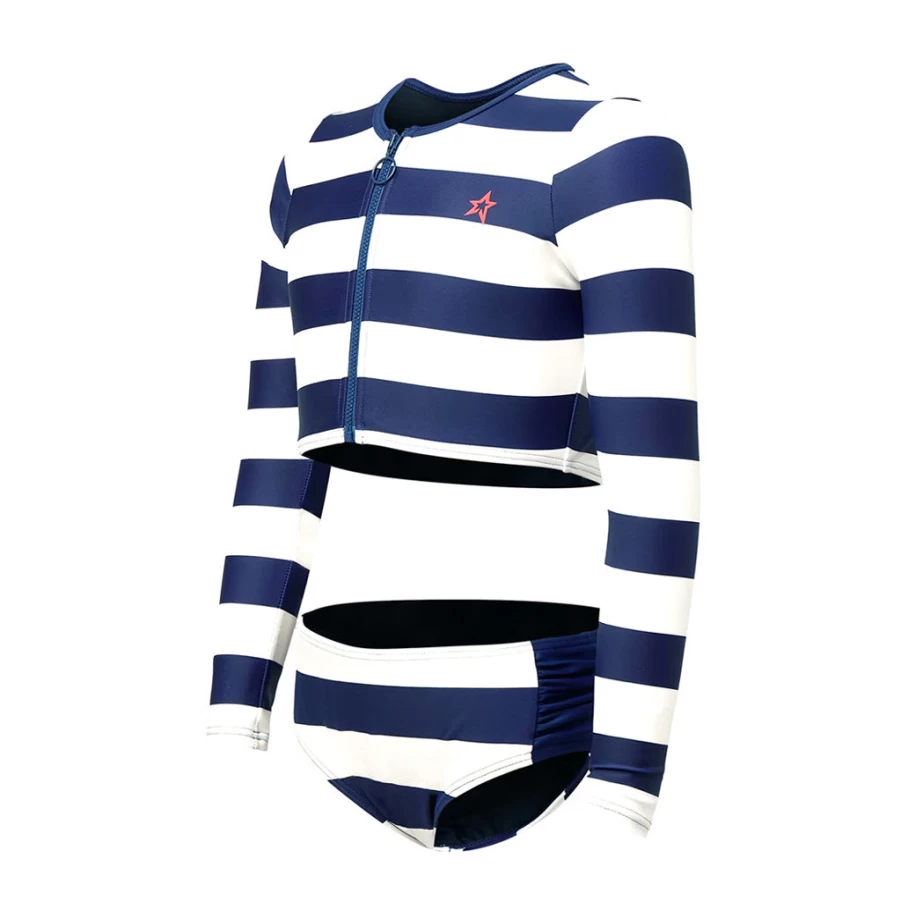 KIDS21 White Stripe Rash Guard Bikini for Kids - UV Protection Swimwear