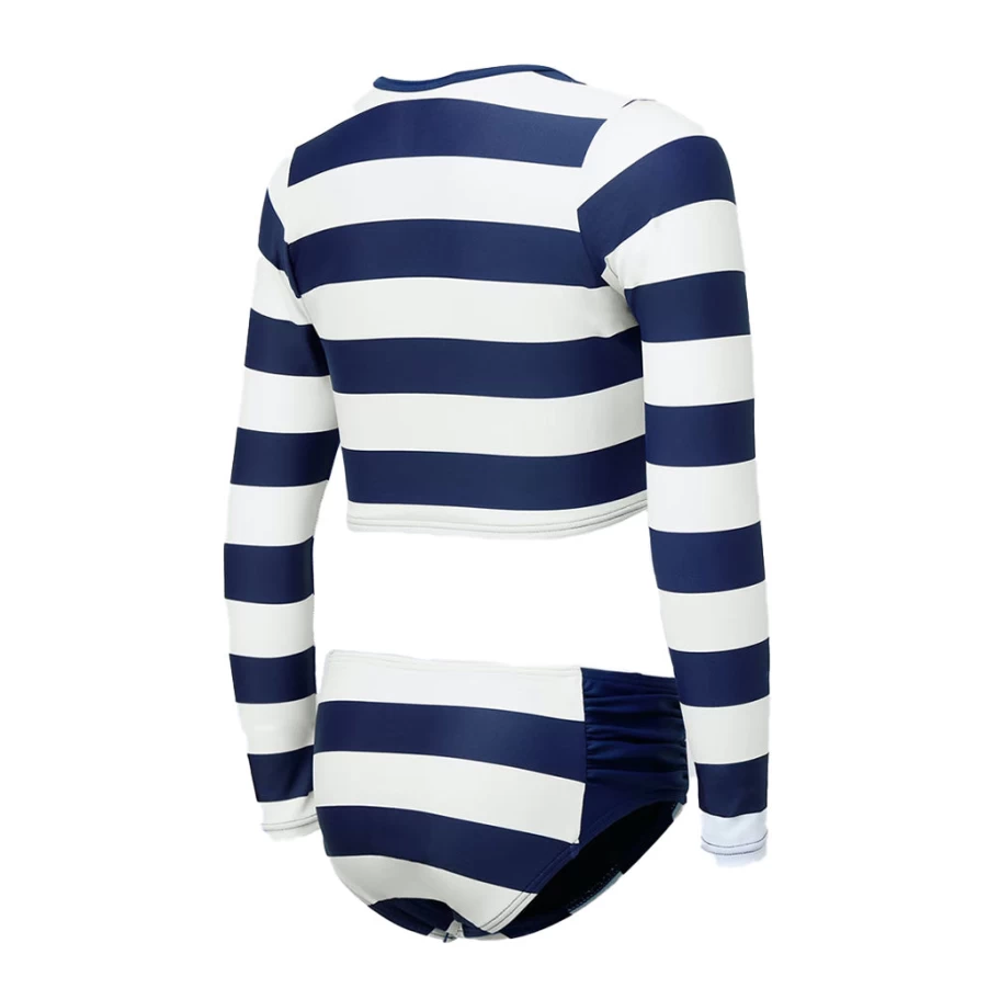 KIDS21 White Stripe Rash Guard Bikini for Kids - UV Protection Swimwear