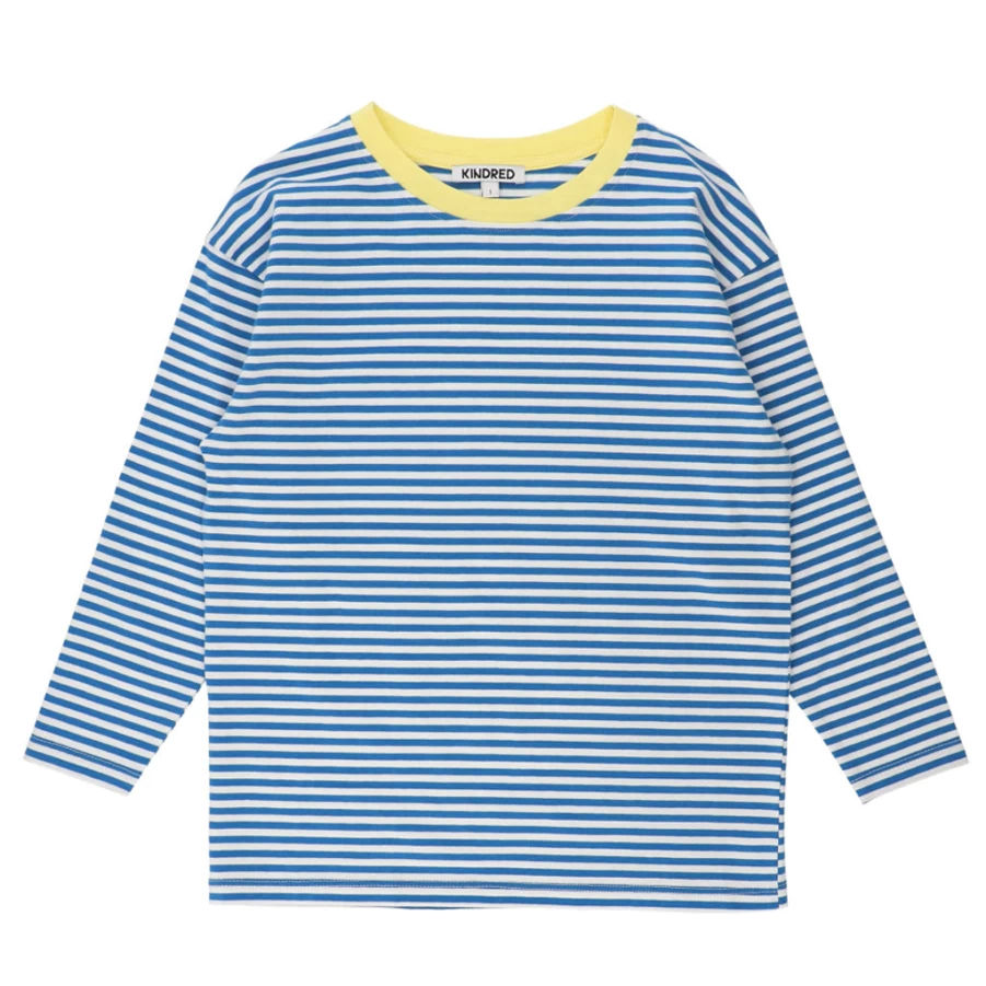 "KIDS21 Blue Contrast-Trim Striped T-Shirt for Kids"