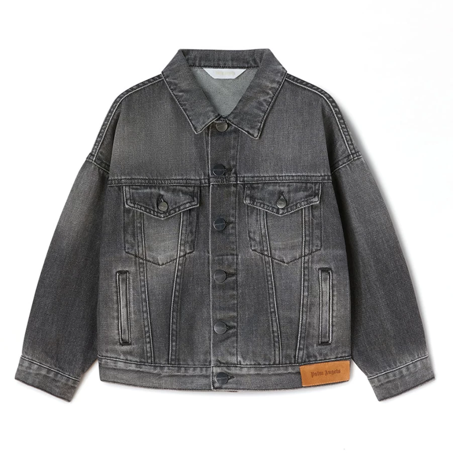 KIDS21 Black Denim Jacket for Kids - PA Flames Medium Wash Style