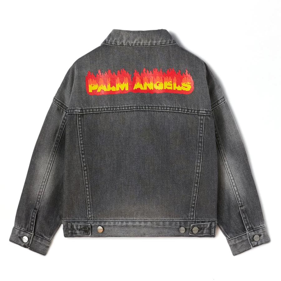 KIDS21 Black Denim Jacket for Kids - PA Flames Medium Wash Style