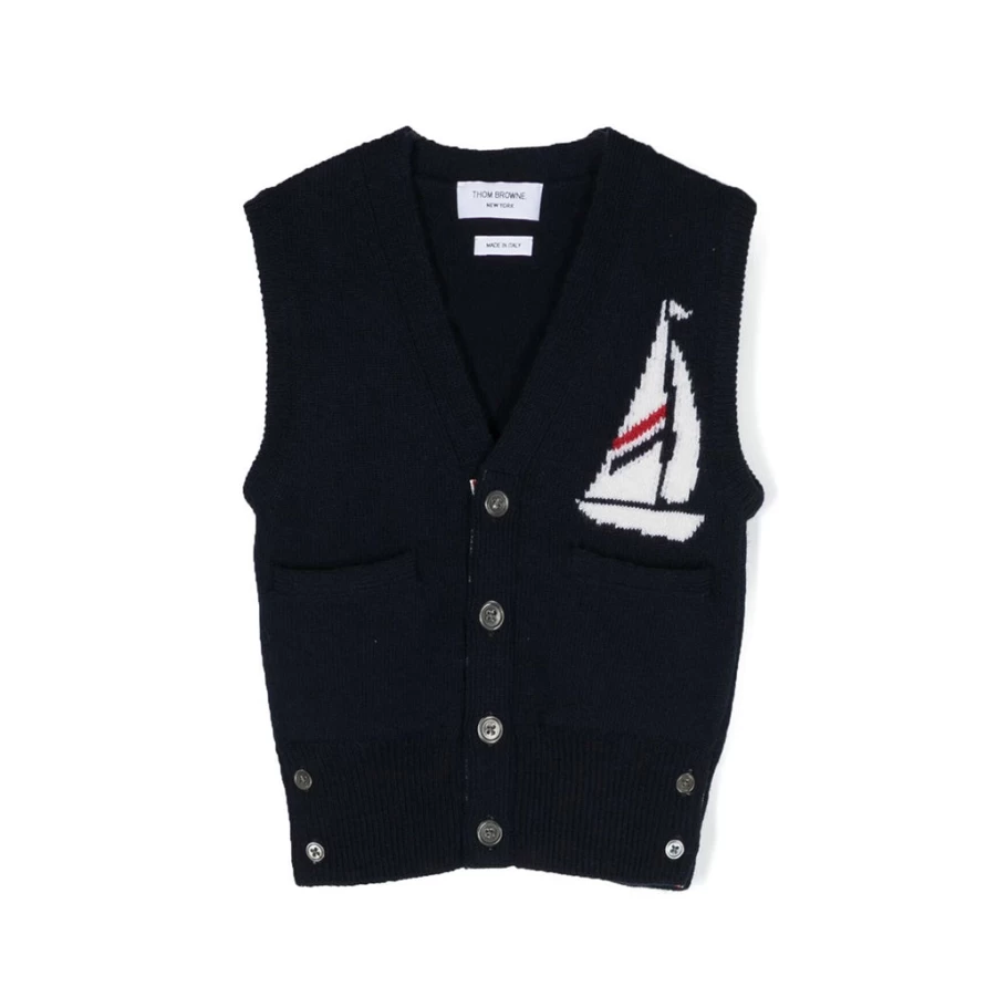 "Navy Embroidered Patch Cardigan Vest for Kids by KIDS21"