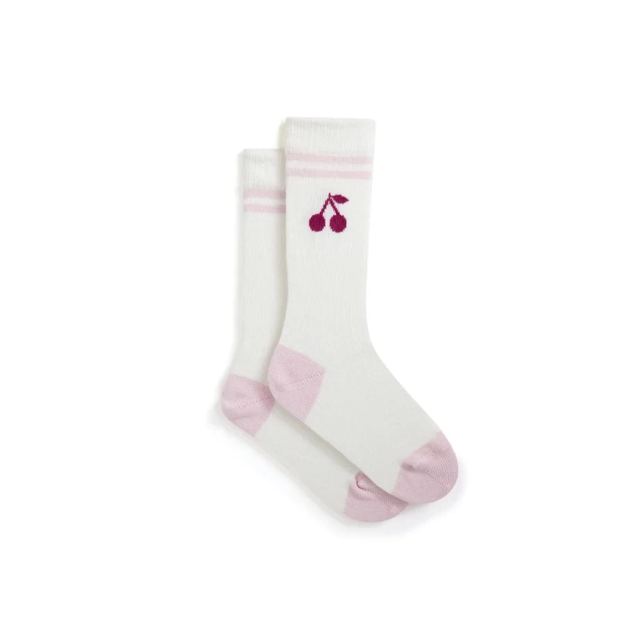 "KIDS21 White Cherry Print Socks for Kids - Fun & Comfortable"