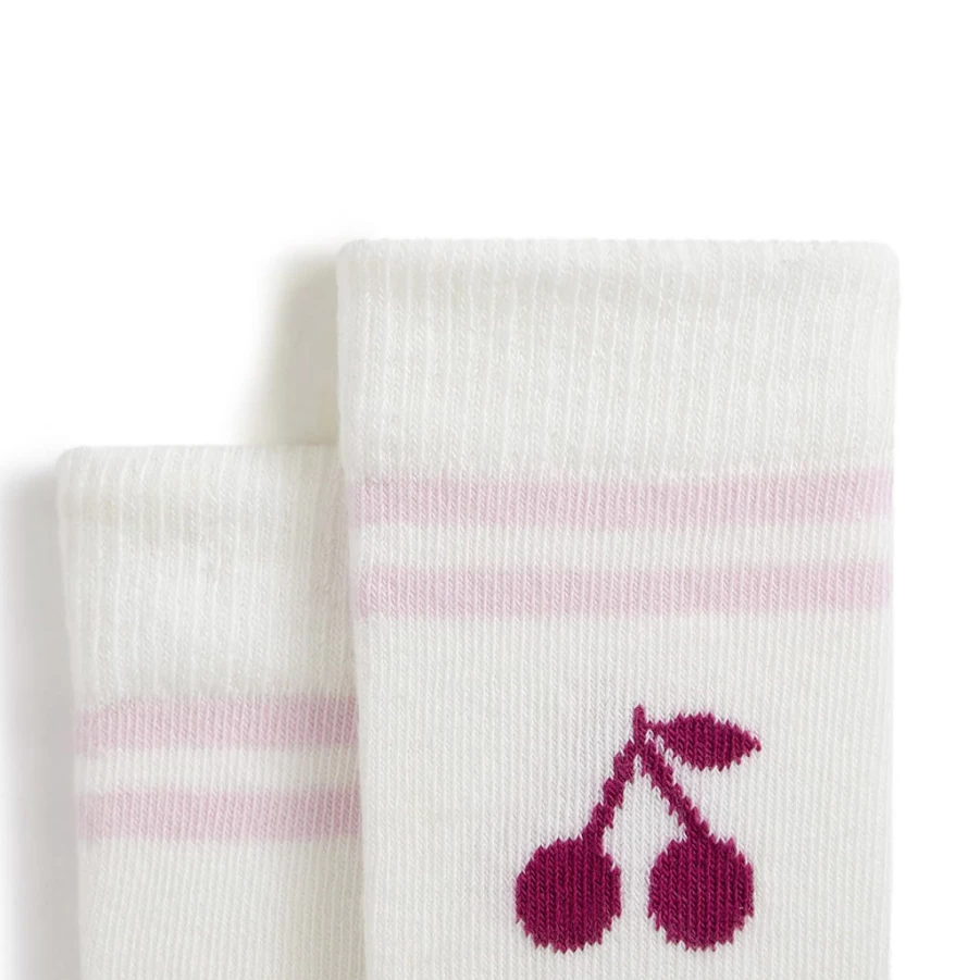 "KIDS21 White Cherry Print Socks for Kids - Fun & Comfortable"
