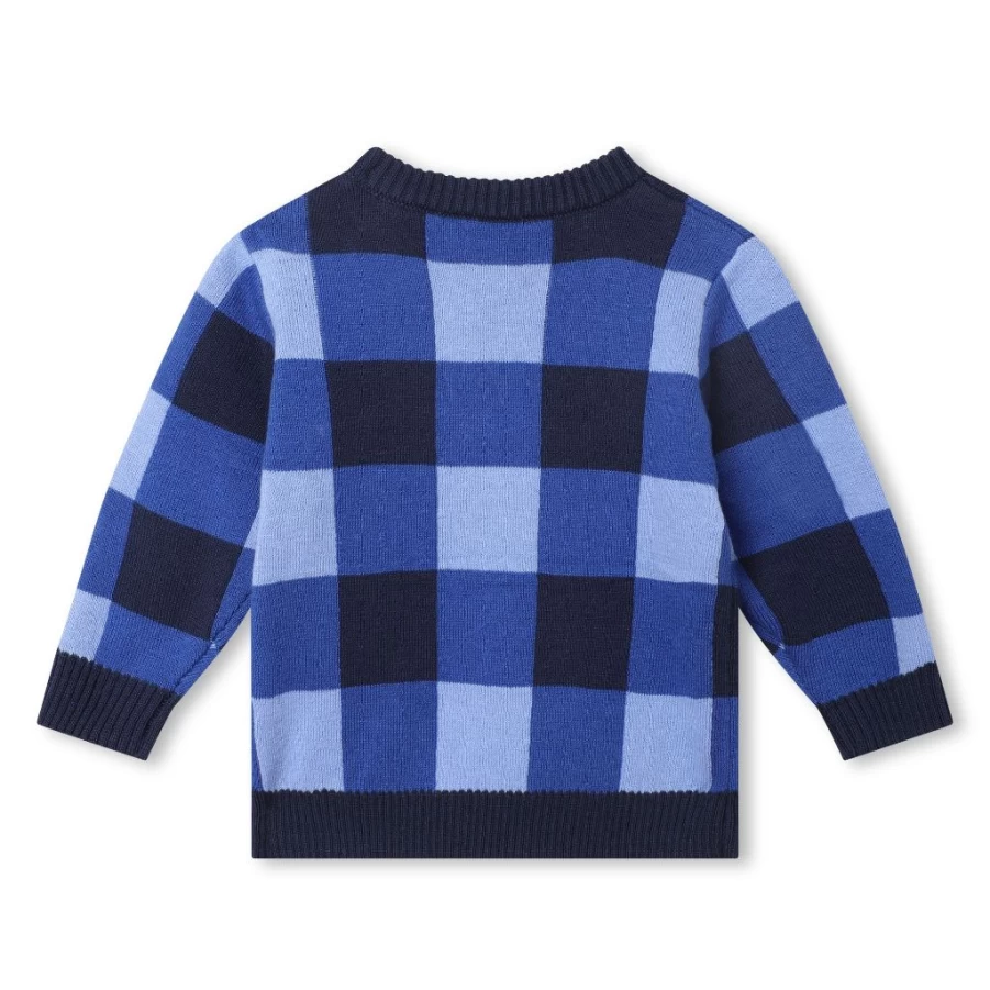 "KIDS21 Navy Tartan Pullover Sweater with Circle Logo - Classic Knit Top for Kids"