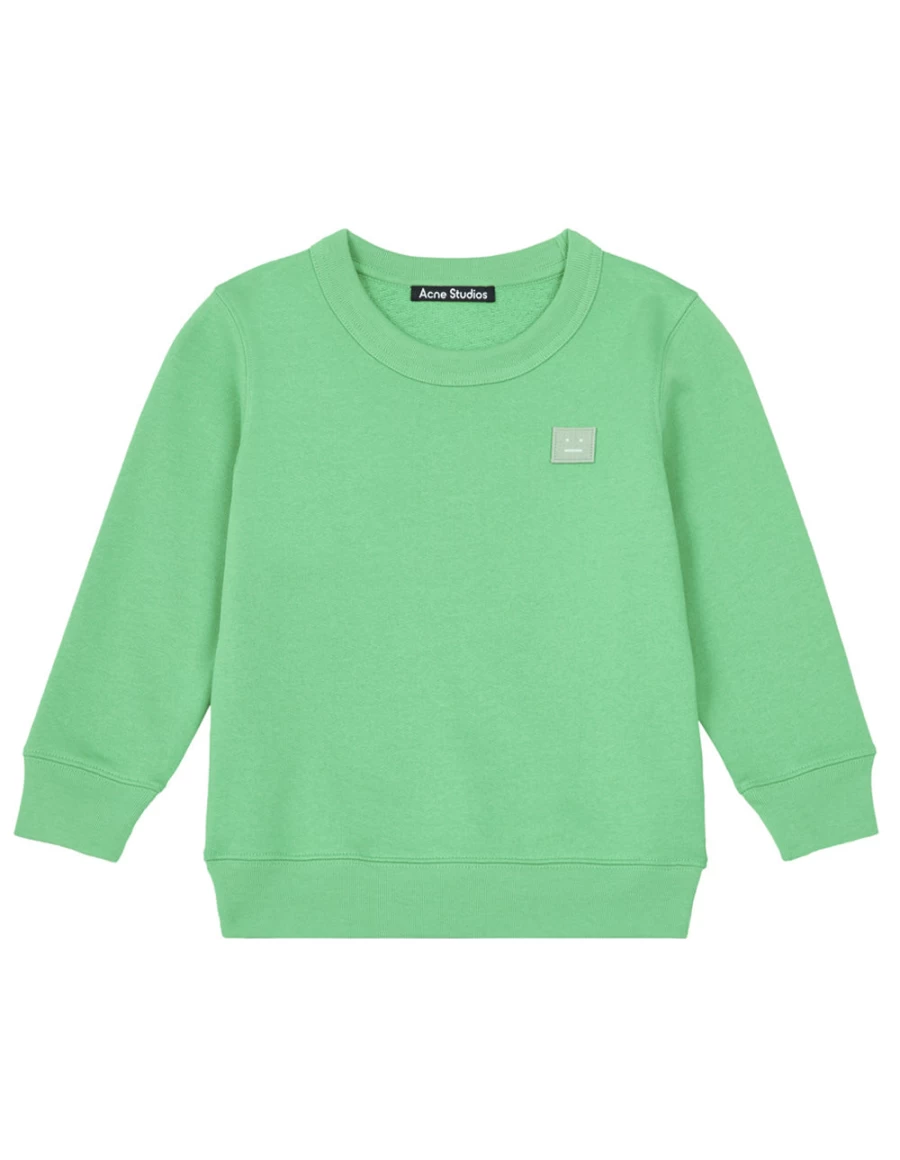 "KIDS21 Green Mini Crewneck Fleece Sweatshirt with Face Patch Design"