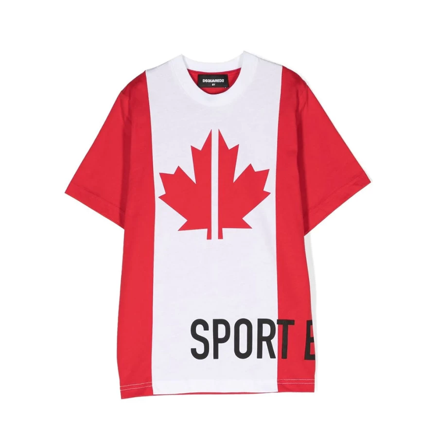 "KIDS21 Red Two-Tone Maple Leaf Graphic T-Shirt for Kids"