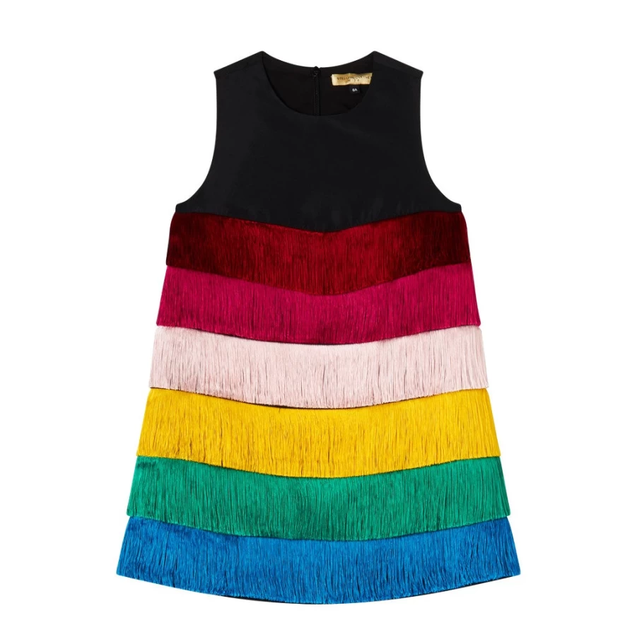 KIDS21 Multi-Colored Fringed Taffeta Dress for Kids - Elegant Party Wear with Fringe Details