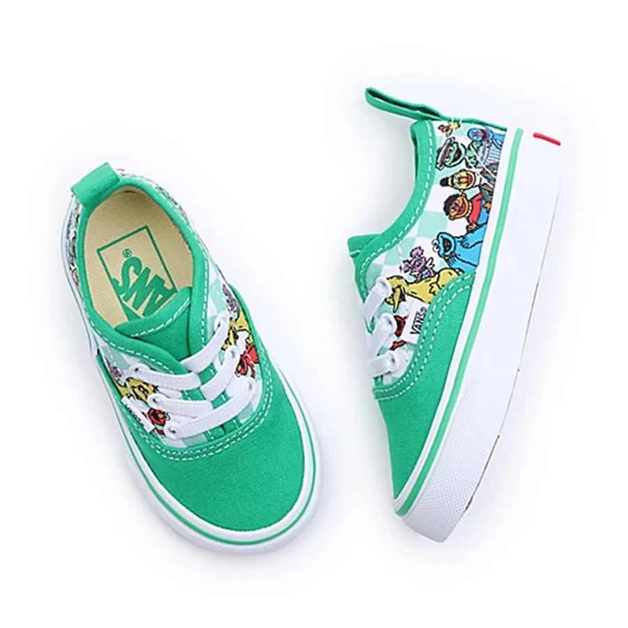 KIDS21 Green Elastic Laces Sneakers Inspired by Vans X Sesame Street Collab
