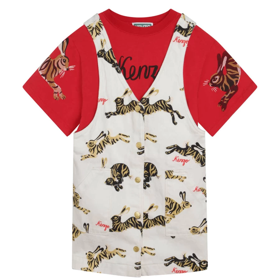 "KIDS21 Multi-Colored Rabbit Print Dress and T-Shirt Set for Kids"